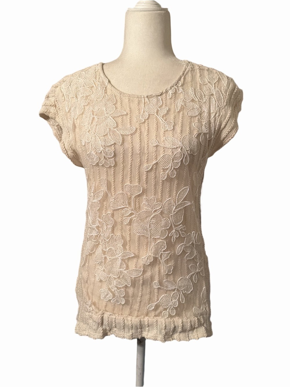 Eva Franco Ischia Cream Floral Lace Cap Sleeve Blouse by Anthropology Size M - Picture 8 of 8